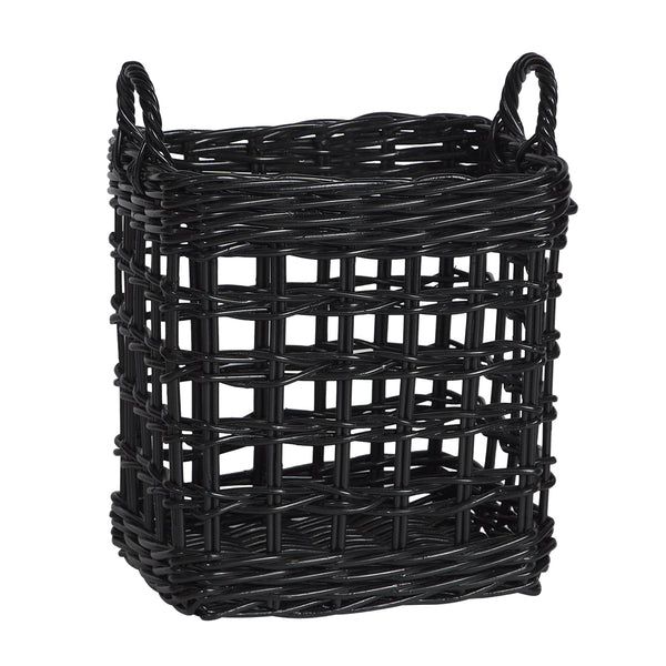 BLACK SMALL SQUARE OPEN WEAVE RATTAN STORAGE BASKET