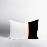BELLA RECTANGULAR LINEN CUSHION IN IVORY, BLACK AND NUTMEG
