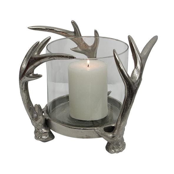 ANTLER HURRICANE LANTERN IN SILVER