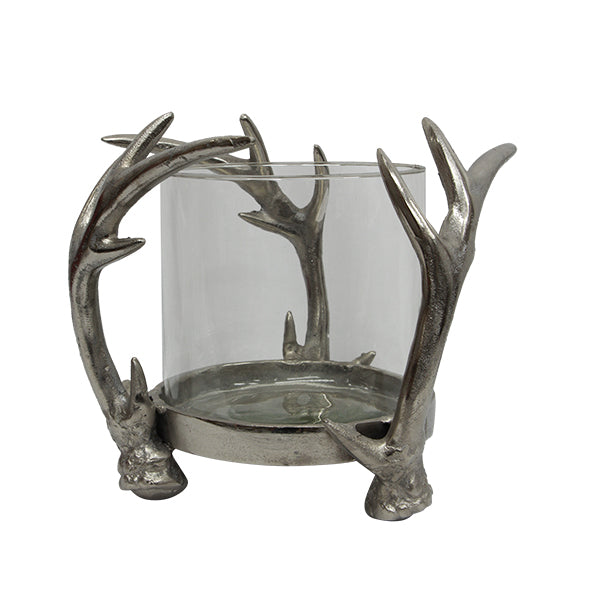 ANTLER HURRICANE LANTERN IN SILVER