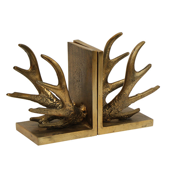 ANTLER BOOKENDS IN AGED BRASS