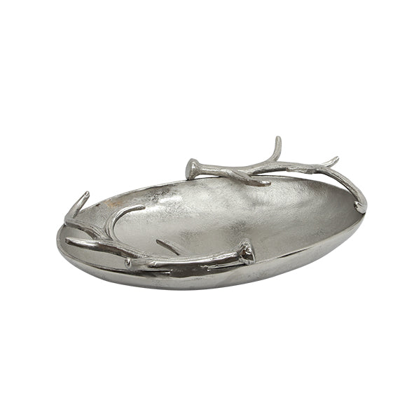 ANTLER OVAL BOWL IN AGED SILVER