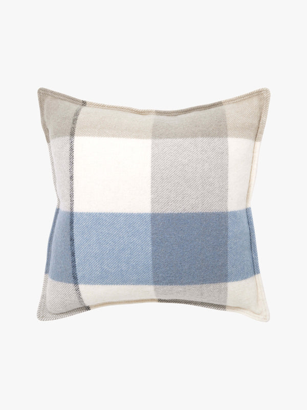 ALBY WOOL CHECKED CUSHION IN LAKE BLUE