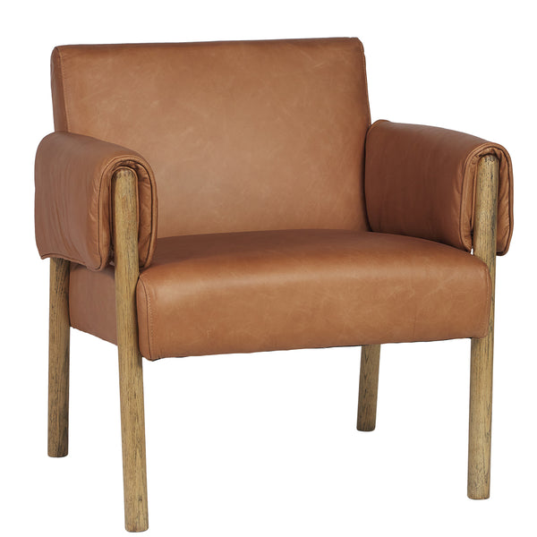 GRAYSON TAN LEATHER AND NATURAL OAK ARMCHAIR
