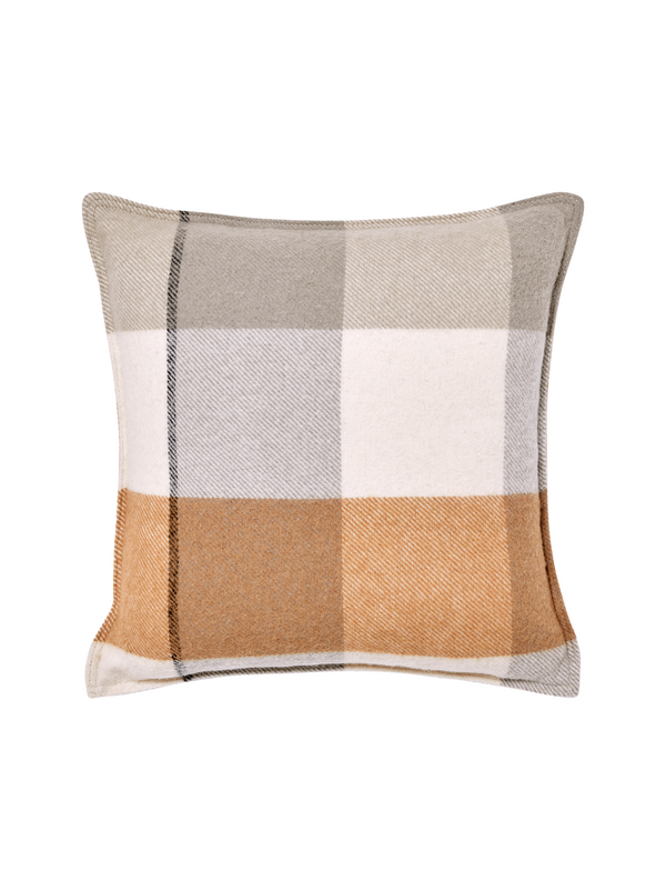 ALBY WOOL CHECKED CUSHION IN TOFFEE