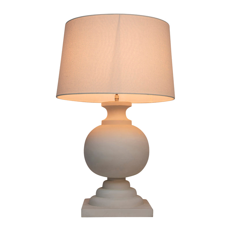 COACH WHITE PAINTED TIMBER LAMP WITH IVORY LINEN SHADE