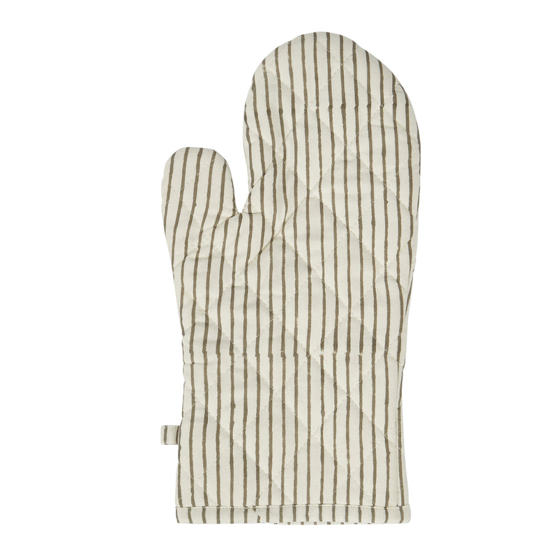 CYRA STRIPE COTTON SINGLE OVEN GLOVE IN CHARCOAL AND NATURAL