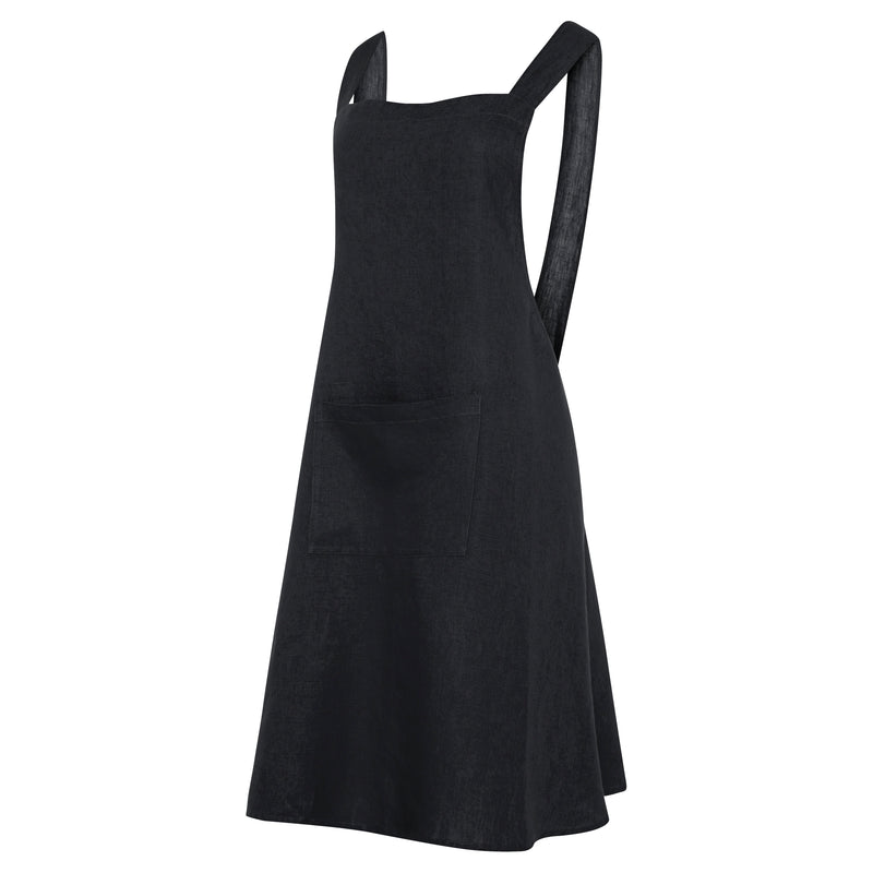 NATURAL LINEN PINAFORE STYLE APRON IN JET