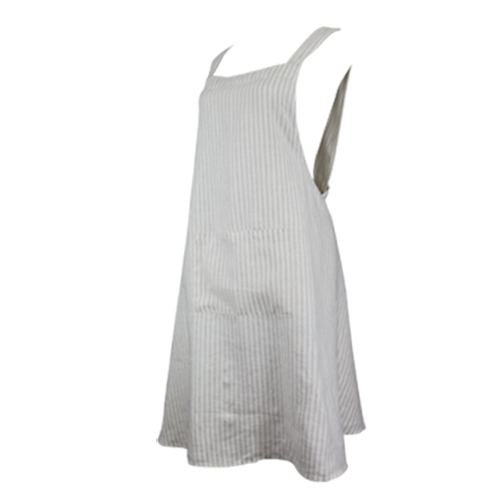 LINEN PINAFORE STYLE APRON IN THIN NATURAL STRIPE