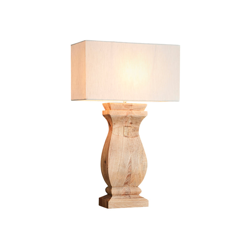 GEORGE TABLE RECTANGULAR WOOD BALUSTER LAMP WITH IVORY LINEN SHADE