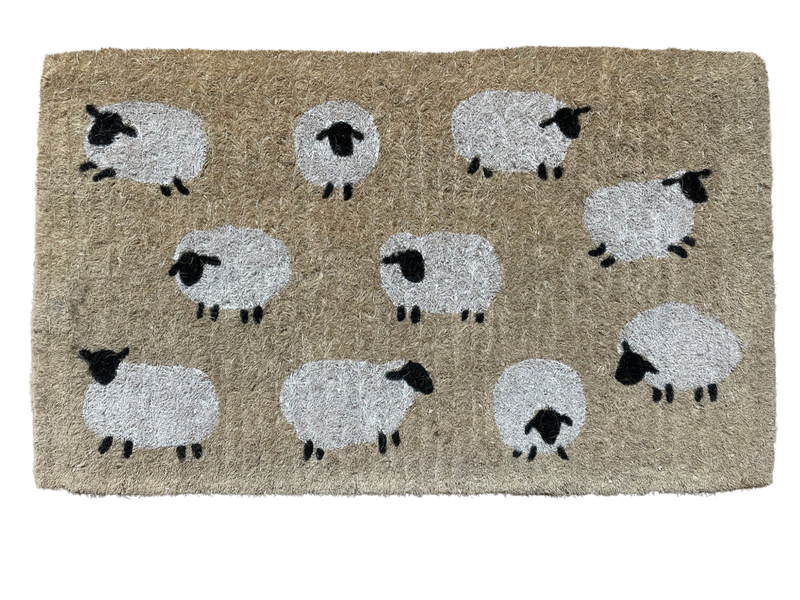 FLOCK NATURAL COIR DOORMAT IN BLACK, WHITE AND LIGHT NATURAL