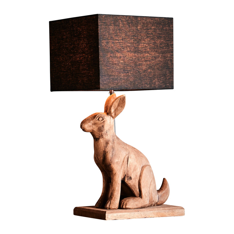 GARFUNKEL CARVED HARE LAMP WITH BLACK LINEN SHADE