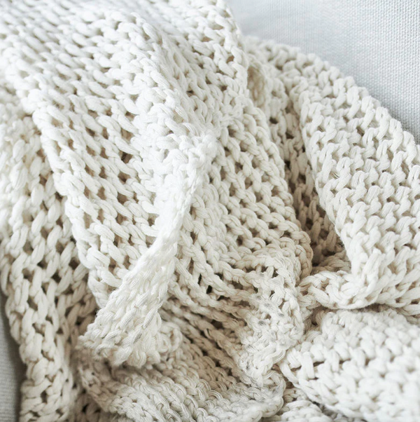 ABRAZO KNITTED COTTON THROW IN WHITE