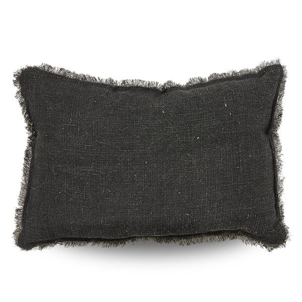 HUTTON RECTANGULAR TEXTURED BLACK LINEN CUSHION