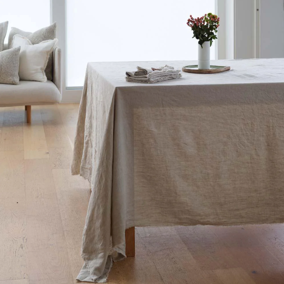 GATHER FINE LINEN LARGE RECTANGULAR TABLECLOTH IN NATURAL