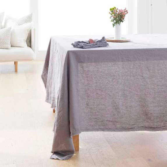 GATHER FINE LINEN LARGE RECTANGULAR TABLECLOTH IN SLATE