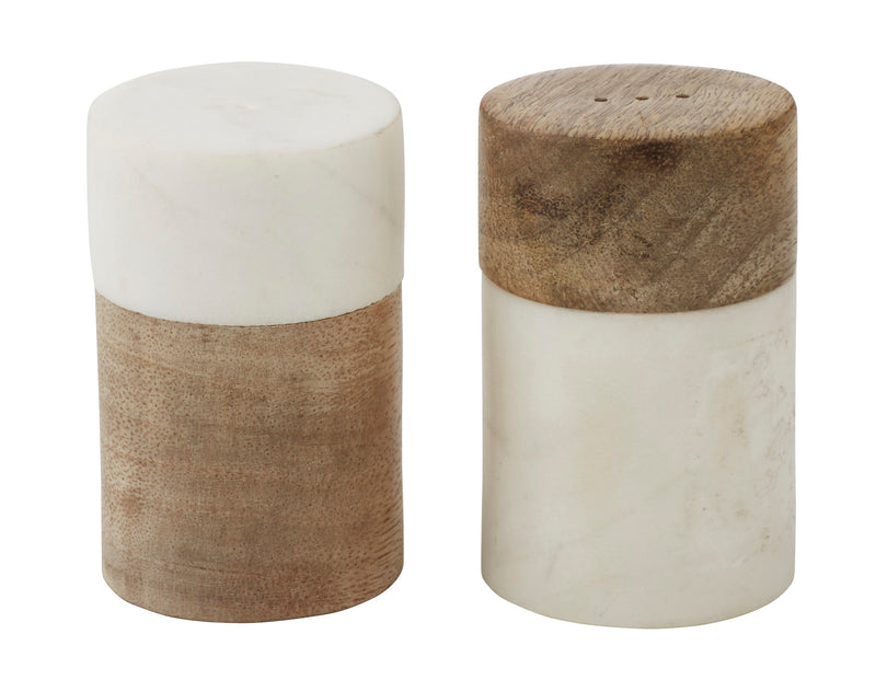 ELIOT MARBLE AND TIMBER SALT AND PEPPER SHAKER SET