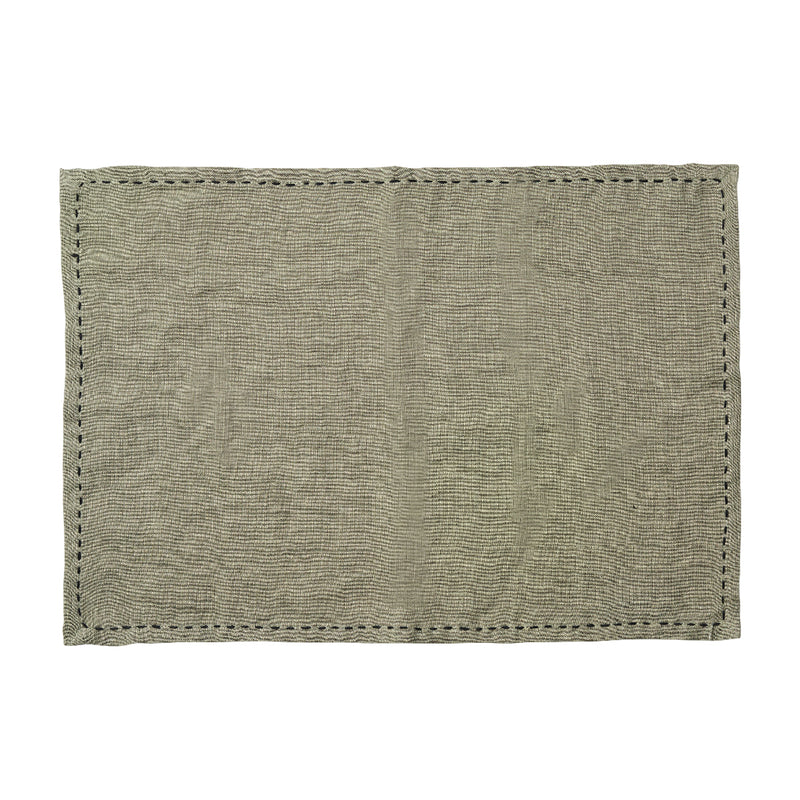 FOLK LINEN PLACEMAT SET  IN  SAGE GREEN AND BLACK