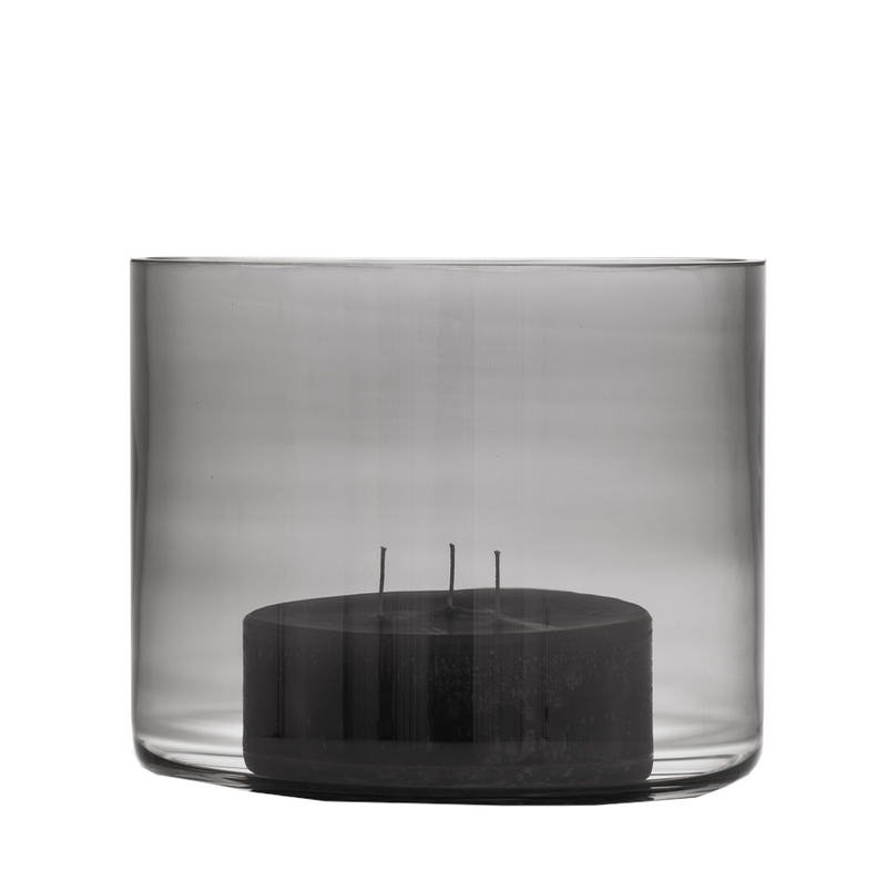 GLACIAL MEDIUM GLASS CANDLE HOLDER IN LUSTRE BLACK