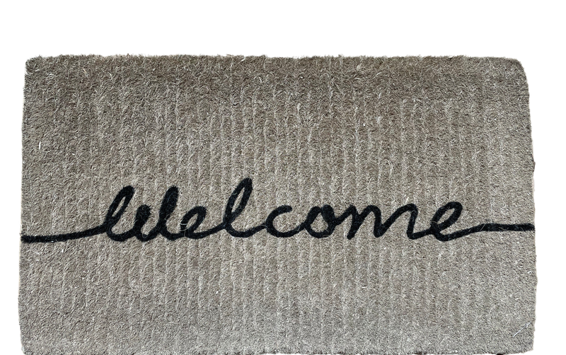 WELCOME NATURAL COIR DOORMAT IN BLACK AND WASHED GREY